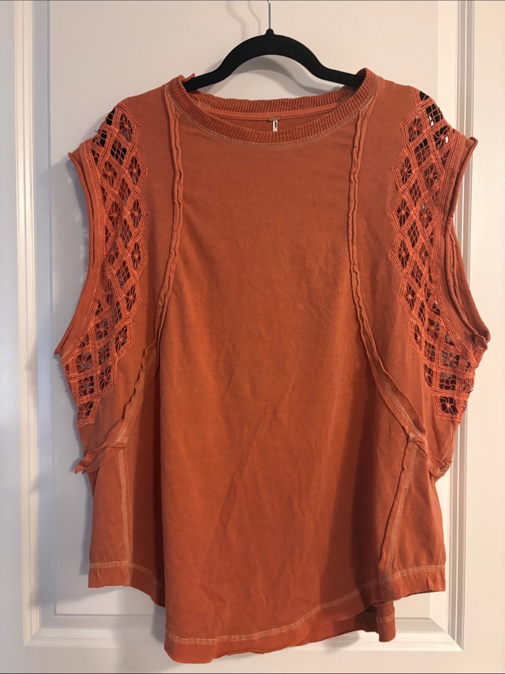 Free People Burnt Orange Crochet Sleeve Tank